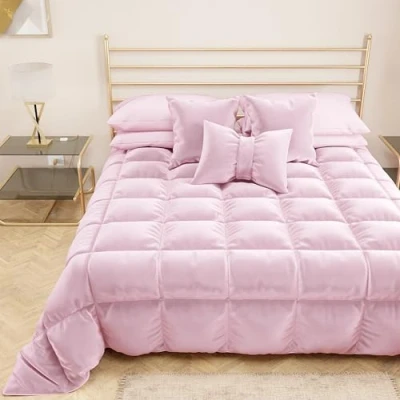 Afbeelding van PETTI Artigiani Italiani Dekbed van zacht en warm fluweel, 350 g/m², tweepersoonsdekbed, omkeerbaar, tweepersoonsdekbed: 260 x 270 cm, roze, 100% Made in Italy