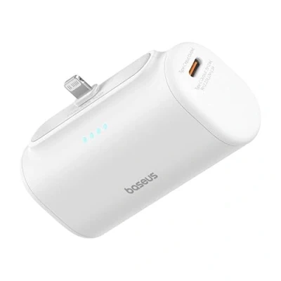 Afbeelding van Baseus 5.000 mAh Powerbank Wit Opvouwbare Apple Lightning Connector Met USB C Poort Compact &amp; Fast Charge Power Delivery 20W