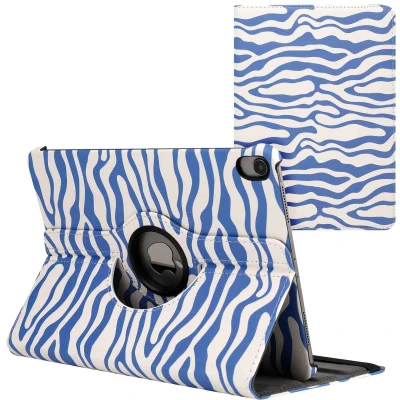 Afbeelding van Apple iPad Air (2020) Hoes: iMoshion 360 Draaibare Design Bookcase 2.0 White Blue Stripes Kunstleder Tablet Hoezen