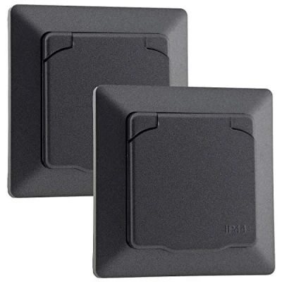 Afbeelding van 2 MILOS contactdoos met afdekking IP44 antraciet frame