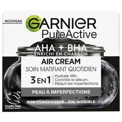 Afbeelding van Garnier Pure Active Air Cream dagelijkse verzorging verrijkt met HA + BHA &amp; houtskool hydrateert 48 uur en gematteerd 12 * gemengde huid tot olieachtig acne 50 ml