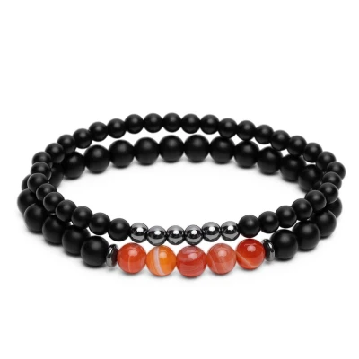 Afbeelding van Zentana Set van 2 Balans Armbanden Onyx &amp; Agaat Doelgerichtheid XL 210mm