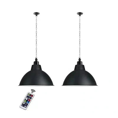 Afbeelding van Draadloze hanglamp Op batterijen hangende lamparmaturen Plafond metalen kettingbevestiging Zwart met afstandsbediening, vintage industriële dimbare lamp Verlichting voor eetkamer Cafe Restaurant