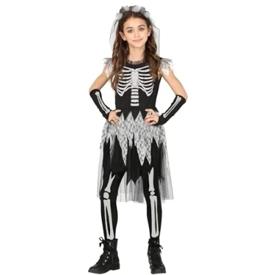 Afbeelding van Guirca Spook &amp; Skelet Kostuum Mooiste Dag Van De Dode Bruid Meisje 10 12 jaar Halloween Verkleedkleding