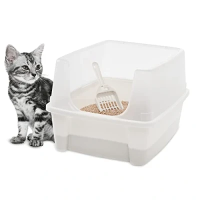 Afbeelding van Iris Ohyama, Dienblad, Kunststof toilet met draagbeugel en schep, L48,5 x D38 H30 cm, opstaande randen, voor katten, CLH 12, wit