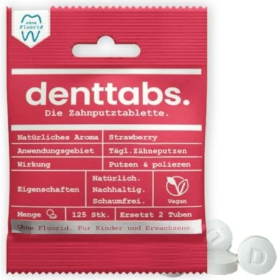 Afbeelding van Denttabs Tandpasta Tabletten Zonder Fluor Aardbei