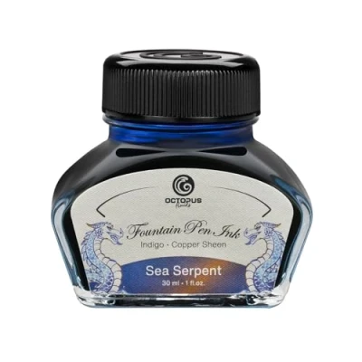 Afbeelding van Octopus Fluids Sea Serpent Sheen Ink, vulpeninkt in inktglas, blauwe inkt, 30 ml