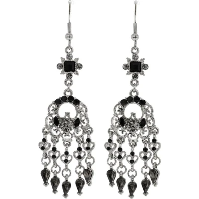 Afbeelding van Behave Oorbellen hangers zilver kleur met zwart