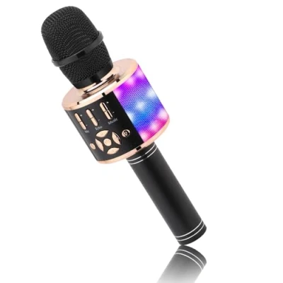 Afbeelding van BONAOK Microfoon voor Kinderen, Draadloos Magic Sound Karaoke Microfoon, 4 in 1 Bluetooth Machine, Zangmachine Volwassenen, Feest/Buitenshuis/Reizen(Zwart Goud)