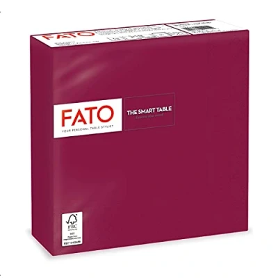 Afbeelding van Fato Wegwerp papieren servetten, ideaal voor lunch en casual buffetten, verpakking met 40 formaat 38 x cm, 4 voudig gevouwen, 2 laags, kleur bordeaux, papier 100% pure cellulose,