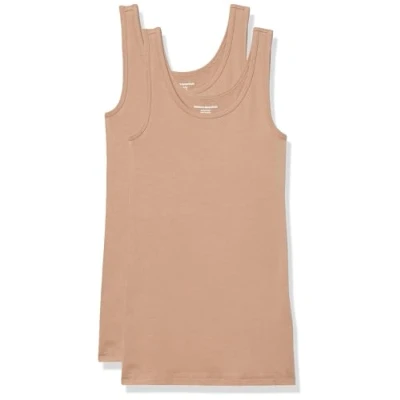 Afbeelding van Amazon Essentials Women&#039;s Tanktop met slanke pasvorm, Pack of 2, Camel, L