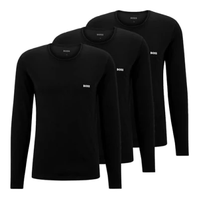 Afbeelding van BOSS Heren R Neck LS Shirt, 3 pack, zwart, XL