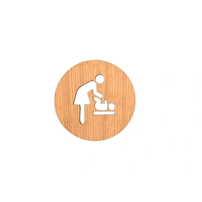 Afbeelding van Houten Pictogram Deurbordje / Toiletbordje Infobord 9cm Zelfklevend type Eiken (Verschonen)