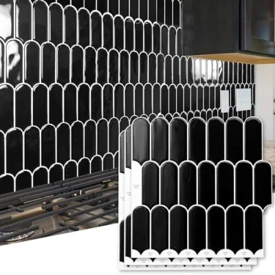 Afbeelding van Art3d 10 vellen Peel and Stick Keuken Backsplash Tegel, Vinyl On Wandtegelstickers voor Badkamer Wasruimte Rugspatten, 30 x cm Zwart