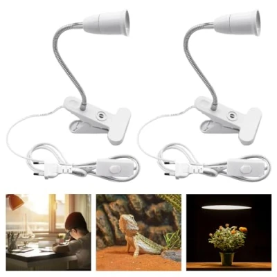 Afbeelding van Sporgo 2 stuks E27 klemlampen lamphouder met clip, bureaulamp clip lampvoet houder tafellamp, 30 cm flexibele zwanenhals klemlamp bed schakelaar voor leeslamp, boekenlamp