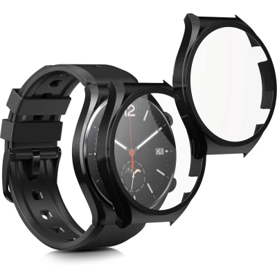 Afbeelding van kwmobile 2x cover geschikt voor Xiaomi Watch S1 Fitnesstracker van gehard glas en kunststof frame set zwart /