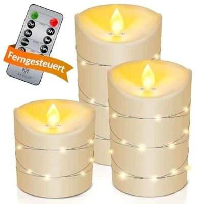 Afbeelding van KESSER® Oplaadbare LED Kaarsen Set van 3/5 met Afstandsbediening Timer Dimmer Waxinelichtje bewegende Vlam flikkerend Koord Deco Waxinekaarsjes Kaarjes