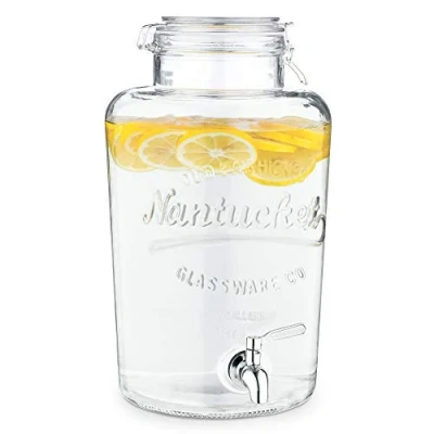 Afbeelding van Navaris glazen limonadetap met kraantje Drankdispenser RVS tap Sapdispenser Voor koude dranken 8L Ø19 x 36 cm feestjes