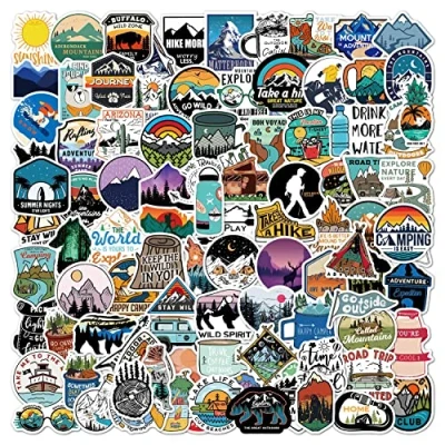 Afbeelding van Kamperen Stickers 100 stuks, Retro Vintage Outdoor Avontuur voor Telefoons Laptops Waterflessen Koffers