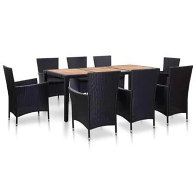 Afbeelding van 9 delige Tuinset met kussens poly rattan zwart