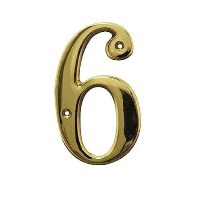 Afbeelding van AMIG Huisnummer 6 massief messing 5cm incl. bijpassende schroeven gepolijst goudkleur Huisnummers