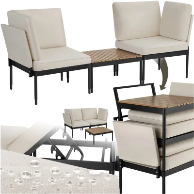 Afbeelding van tectake® Loungeset Magaluf 5 in 1 tuinset met aluminiumframe 2 tuin fauteuils en salontafel Op te stellen als ligstoel, hoekbank of zits tuinbank Inclusief kussens Balkonset personen