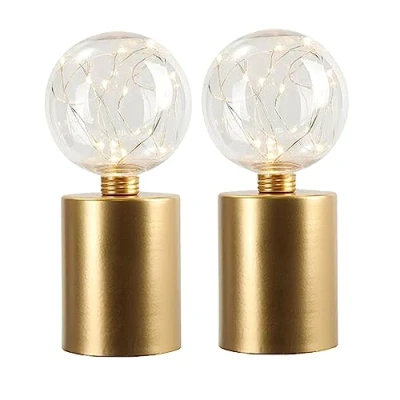 Afbeelding van JHY DESIGN Set van 2 Gouden Tafellamp Batterij Aangedreven 20cm Hoge Draadloze Lamp Licht Werkt Geweldig voor Woonkamer Slaapkamer Bruiloften Feesten Binnen Buiten