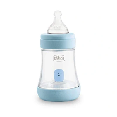 Afbeelding van Chicco Perfect 5 anti koliek babyfles, 150 ml, langzame stroom 0 maanden + met zachte siliconen zuignap biofunctionele fles Intui Flow System lichtblauw