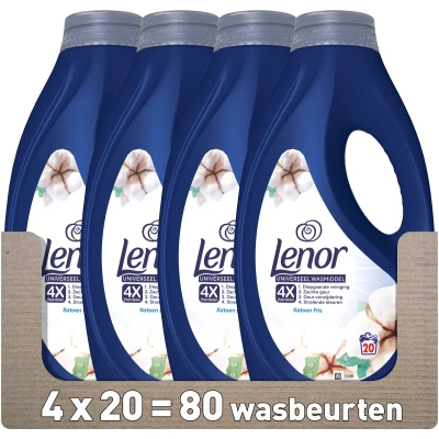 Afbeelding van Lenor Vloeibaar Wasmiddel Katoen Fris 4 x 20 Wasbeurten