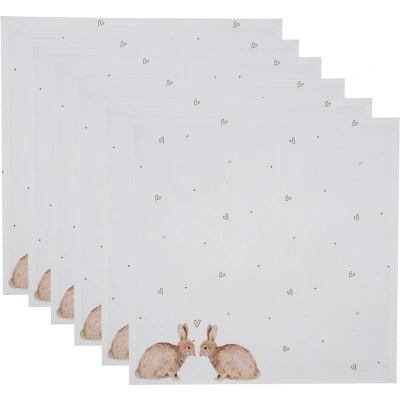 Afbeelding van Clayre &amp; Eef Servetten Katoen Set van 6 40x40 cm Wit Bruin Vierkant Konijn