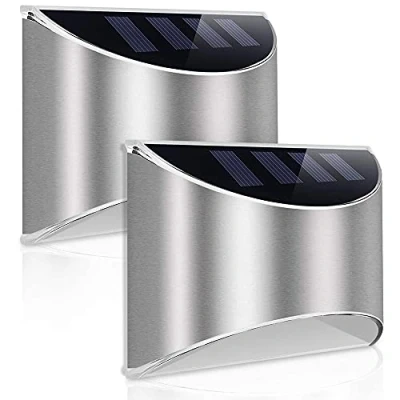 Afbeelding van Zonne verlichting Buiten Aangedreven Tuin Roestvrijstalen Wandkandelaar Beveiligingslamp Super Bright LED Waterdicht Draadloos Zonnepaneel voor Huis Voordeur Patio Hek Garage Pathyway Oprit (2 Pack)