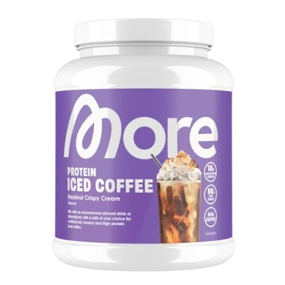 Afbeelding van MORE Protein Iced Coffee, Hazelnut Crispy Cream, 500 g, 20 Porties Proteïnepoeder met Koffie Gemaakt in Duitsland, Laboratorium Getest