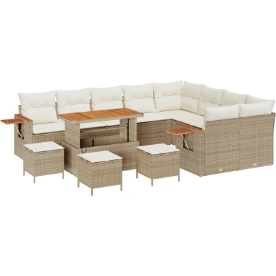 Afbeelding van vidaXL 13 Delige Tuin Sofa Set met Kussens Beige Poly Rattan Acacia