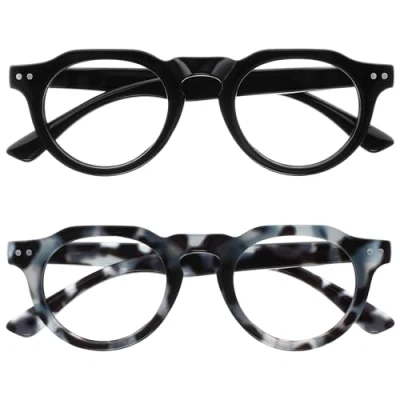 Afbeelding van OPULIZE RIO 2 Pack Blauwlichtfilter Leesbril Plat Bovenstuk Zwart &amp; Blauw Schildpadpatroon Heren Dames Veerscharnieren BB53 13 +3.00