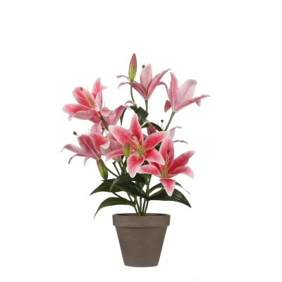 Afbeelding van Tijgerlelie Kunstplant in Bloempot Stan H47 x Ø45 cm Fuchsia