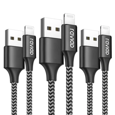 Afbeelding van RAVIAD iPhone oplaadkabel, [3Pack 2M] Lightning kabels MFi Gecertificeerd USB Oplader Cable voor 12/ Mini/ 12 Pro/ Pro Max, SE/ 11/11 Pro/X/XR/XS MAX/ 8/8 Plus/ 7, iPad Zwart