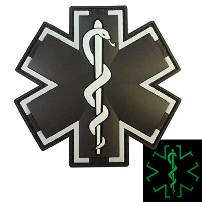 Afbeelding van Glow Dark Black EMS EMT Medic Paramedic Star of Life Morale Tactical PVC Touch Fastener Patch