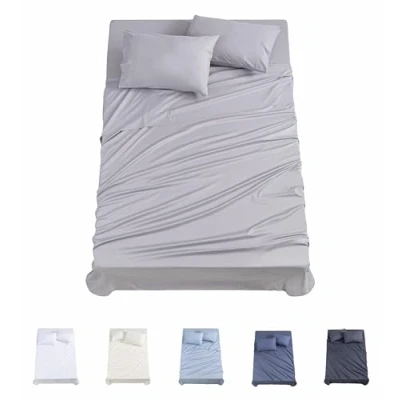 Afbeelding van Todocama Beddengoedset, 4 delig, 3001, hoeslaken, sprei, 2 kussenslopen 50 x 80 cm (bed 90 190/200 cm, lichtgrijs)