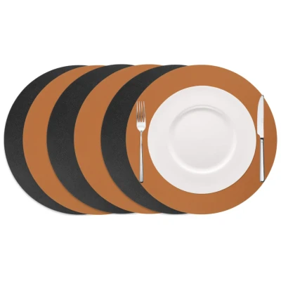 Afbeelding van Sale Cookinglife Placemats Vegan leer Cognac / Zwart dubbelzijdig ø 38 cm 6 Stuks