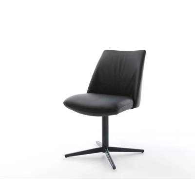Afbeelding van DELIFE Draaistoel Elso Flex echt leer zwart kruispoot 360 draaibaar pocketveer kern