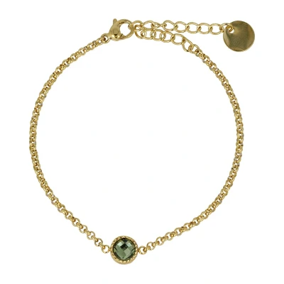 Afbeelding van My Bendel goudkleurige armband Met groen steentje Fijne schakelarmband luxe cadeauverpakking