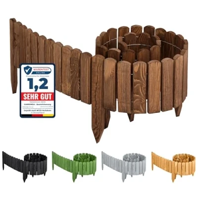 Afbeelding van Garronda Bloembedrand hout afrastering tuinhek geïmpregneerd flexibele rolboord gazonrand palissade omheining voor tuin Lengte: 200 cm GD 0046 (donkerbruin, hoogte: 30 cm)