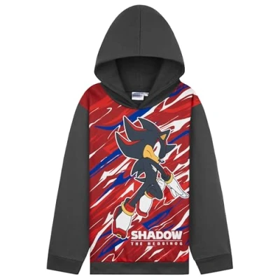 Afbeelding van SONIC THE HEDGEHOG Hoodie voor jongens tieners schaduw knokkels staarten warme capuchon sweatshirt trui casual trui, Zwart/Rood, 7 8 jaar