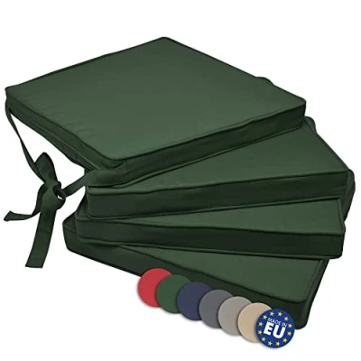 Afbeelding van Beautissu Set van 4 Stoelkussens met Linten Loft SK Zitkussen 45x40x5 cm Zitkussens voor Stoelen Non Slip Afneembare Kussenhoes Kussen Groen