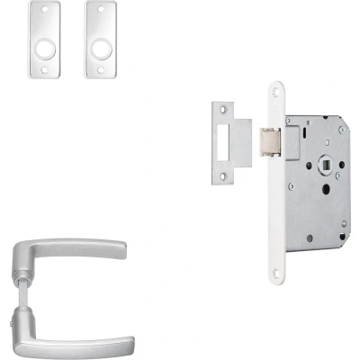 Afbeelding van Deurbeslag set AXA Edge (Deurklinken met kortschild, Loopslot, Aluminium)