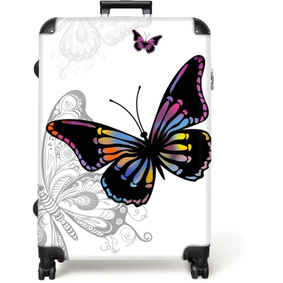 Afbeelding van NoBoringSuitcases.com® Koffer groot Reiskoffer lichtgewicht Vlinder Regenboog Wit Design Rolkoffer met 4 wielen Grote trolley XL 98 liter bagage