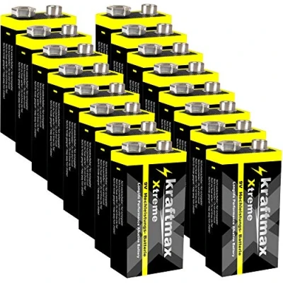 Afbeelding van kraftmax Xtreme 6LR61 9 V Blok batterij met hoge capaciteit, ideaal voor 10 jaar rookmelders, volt longlife blokbatterij maximale levensduur