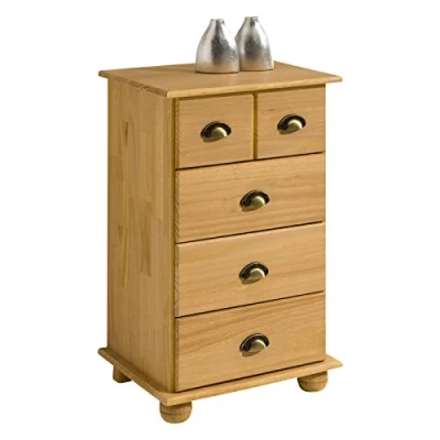 Afbeelding van IDIMEX Colmar, apothekerskast, mooie commode met 4 schuifladen, lijnloze apothekerskast van massief grenen in gebeitst/gewaxt, praktisch dressoir schelpgrepen