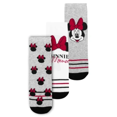 Afbeelding van Disney Minnie Mouse sokken voor dames, sneakersokken grijs/wit (verpakking van 3 stuks), grijs/wit, 35 38 EU