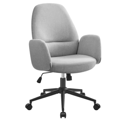 Afbeelding van SONGMICS HOME bureaustoel, in hoogte verstelbaar, modern, rugleuning, armleuningen, brede zitting, katoen linnenmix, duifgrijs OBG045G01